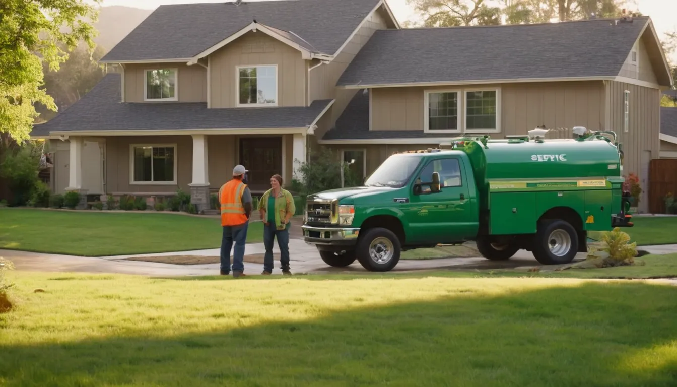 Friendly septic provider talking with a homeowner in Bloomfield beside a tidy front yard