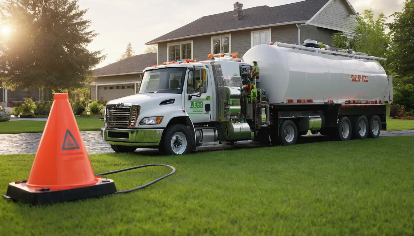 Septic service truck parked beside a home's yard while a provider pumps the tank in Bloomfield